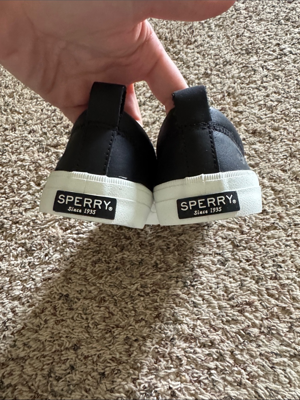 Sperry Woman’s Black Perforated Slip-On Sneakers with White Sole NWOT - Picture 4 of 5